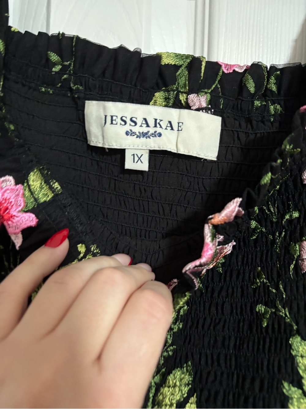 JessaKae Black Floral Midi Dress with Pink & Green Embroidery - Picture 5 of 8